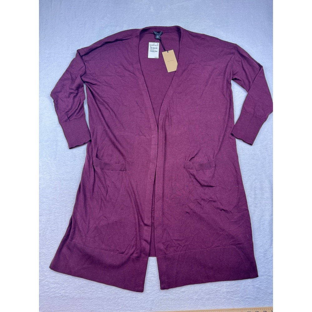 Halogen Womens 2X Burgundy Fig Cashmere Blend Open Front Long Cardigan HA390276
